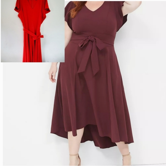 Lane Bryant Dresses & Skirts - Red V Neck Circle High Low Midi Dress size 26